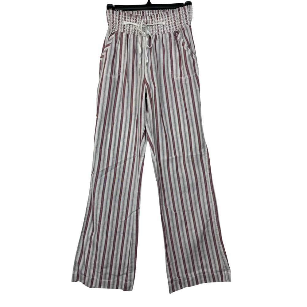 Striped Woven Pants Wide Leg Lagenlook Boho Resort Ci Sono Smock Waistband Sz M